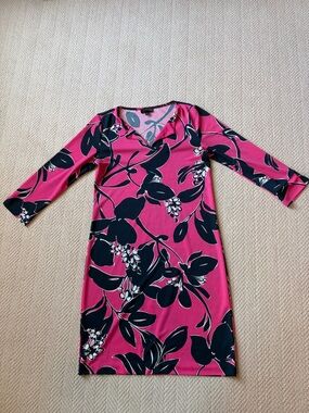 The Limited Pink and Black Floral V-Neck Long Sleeve Dress
